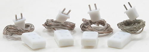 Dollhouse Miniature Petite, Double Receptacle with Plug and Wire, 4/Pk